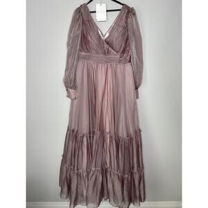 Mac Duggal Mauve Long Sleeves V-Neck Tiered Evening Gown Size 16